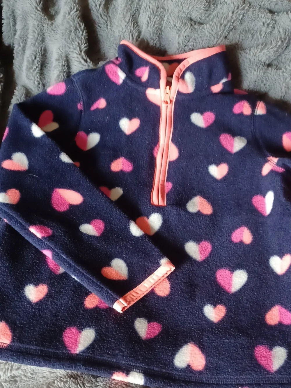 GAP Navy Fleece Half Zip Hoodie with Coral Pink and White Heart Print,size 5T